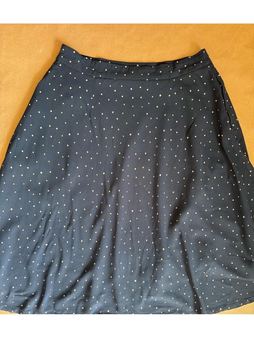 UNIQLO x Ines de la Fressange Navy Polka Dot Asymmetrical Midi Skirt